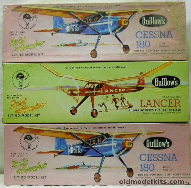 Guillows (2) 601-150 Cessna 180 20 Inch Wingspan / 604-150 Lancer 24 Inch WS - Flying Model Airplanes plastic model kit